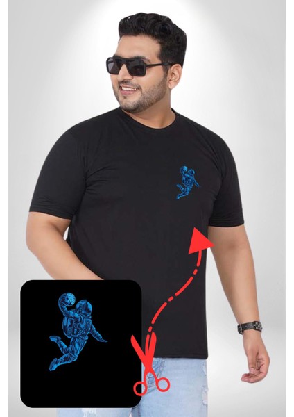 Basketbol Mars Uzay Smaçı Siyah Büyük Beden Kadın Basic Minimal Baskılı Tişört