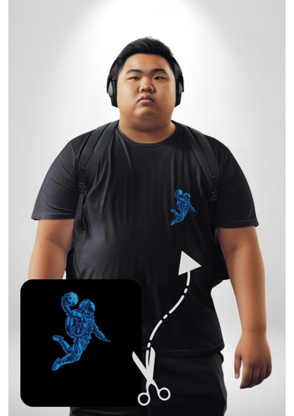 Basketbol Mars Uzay Smaçı Siyah Büyük Beden Kadın Basic Minimal Baskılı Tişört modelleri