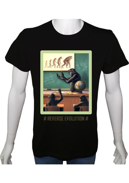 Unisex T-Shirt Siyah 'aforizma / Tersine Evrim' Baskılı S
