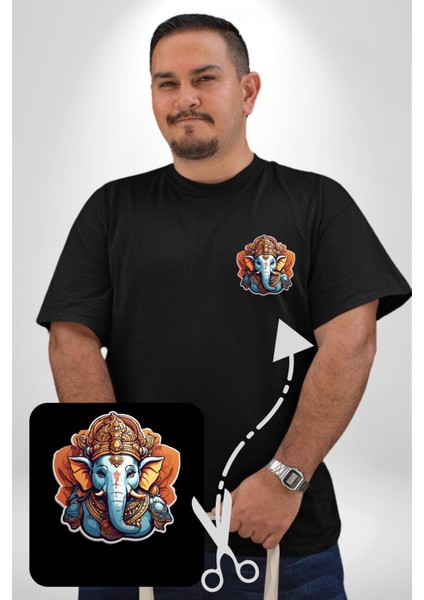 Hindu Fil Bereket Tanrısı Siyah Büyük Beden Kadın Basic Minimal Baskılı Tişört fırsatları