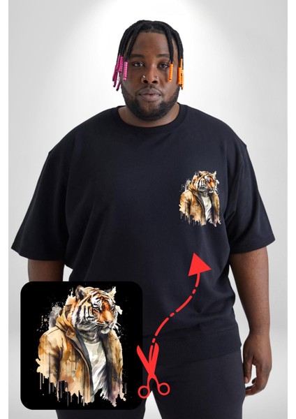 Cool Yakışıklı Kapüşonlu Spor Kaplan Siyah Büyük Beden Kadın Basic Minimal Baskılı Tişört fırsatları