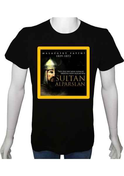 Unisex T-Shirt Siyah 'türk Dünyası / Alparslan1' Baskılı L