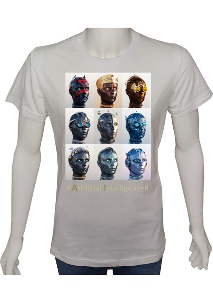 Unisex T-Shirt Beyaz 'bilim Kulübü / Yapay Zeka9' Baskılı S