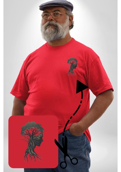 Toprak Köksalmış Ağaç Kadın Kırmızı Büyük Beden Kadın Basic Minimal Baskılı Tişört