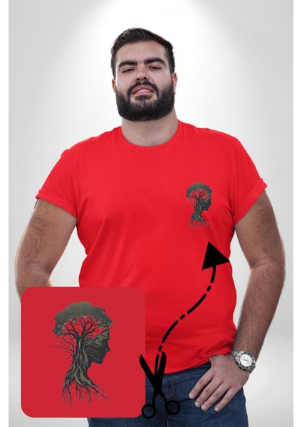 Toprak Köksalmış Ağaç Kadın Kırmızı Büyük Beden Kadın Basic Minimal Baskılı Tişört fiyatları