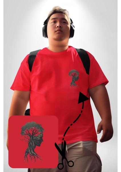 Toprak Köksalmış Ağaç Kadın Kırmızı Büyük Beden Kadın Basic Minimal Baskılı Tişört modelleri