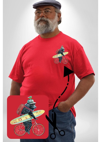Komik Köpek Sörf Tahtası Bisiklet Kırmızı Büyük Beden Kadın Basic Minimal Baskılı Tişört modelleri