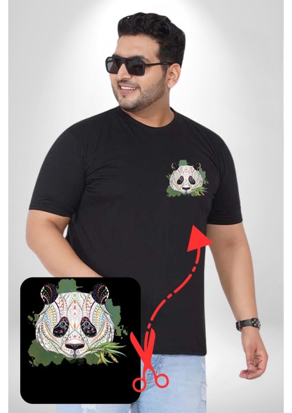 Panda Mandala Siyah Büyük Beden Kadın Basic Minimal Baskılı Tişört fiyatları