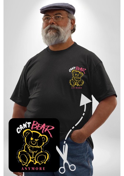 Daha Fazla Dayanamıyorum Teddy Siyah Büyük Beden Kadın Basic Minimal Baskılı Tişört