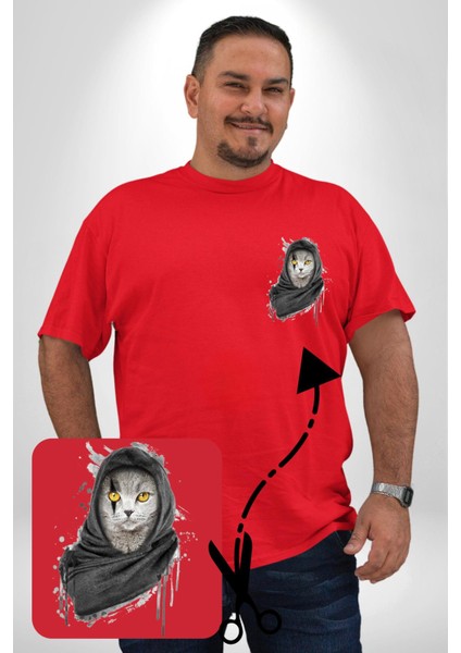 Safari Kedi Şal Eşarp Kırmızı Büyük Beden Kadın Basic Minimal Baskılı Tişört modelleri