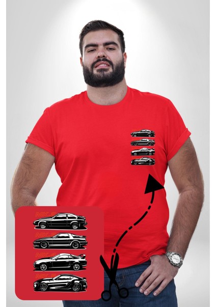 Toyota Supra Mk Serisi Kırmızı Büyük Beden Kadın Basic Minimal Baskılı Tişört