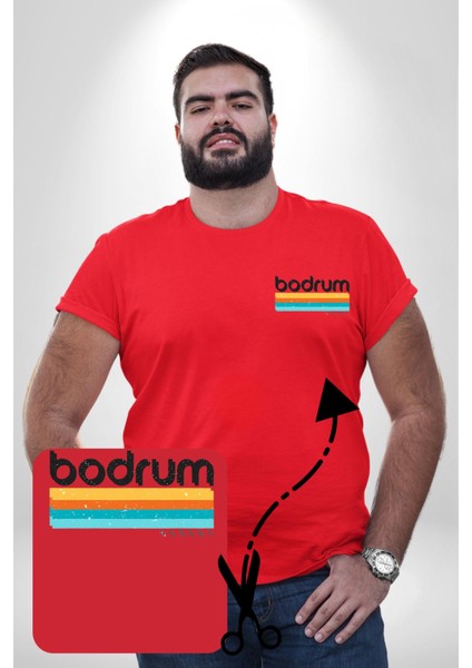 Bodrum Türkiye Kırmızı Büyük Beden Kadın Basic Minimal Baskılı Tişört