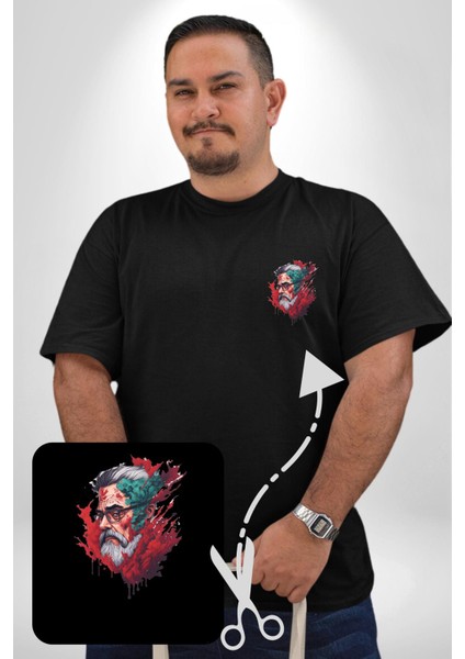 Santa Cool Gözlüklü Siyah Büyük Beden Kadın Basic Minimal Baskılı Tişört