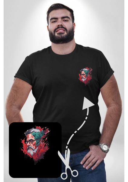 Santa Cool Gözlüklü Siyah Büyük Beden Kadın Basic Minimal Baskılı Tişört fiyatları