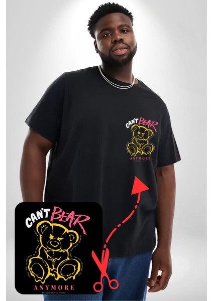 Artık Katlan Siyah Büyük Beden Kadın Basic Minimal Baskılı Tişört