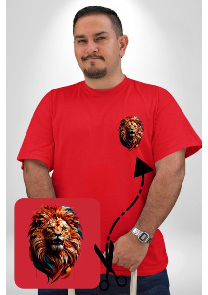 Renkli Kaplan Kükrüyor Kırmızı Büyük Beden Kadın Basic Minimal Baskılı Tişört modelleri