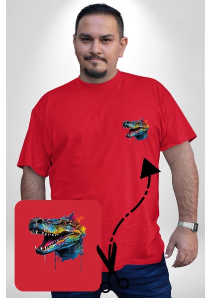 Timsah Renkli Kafası Kırmızı Büyük Beden Kadın Basic Minimal Baskılı Tişört fiyatları