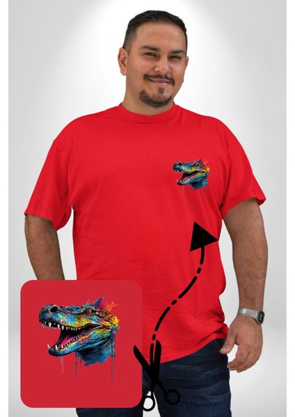 Timsah Renkli Kafası Kırmızı Büyük Beden Kadın Basic Minimal Baskılı Tişört modelleri