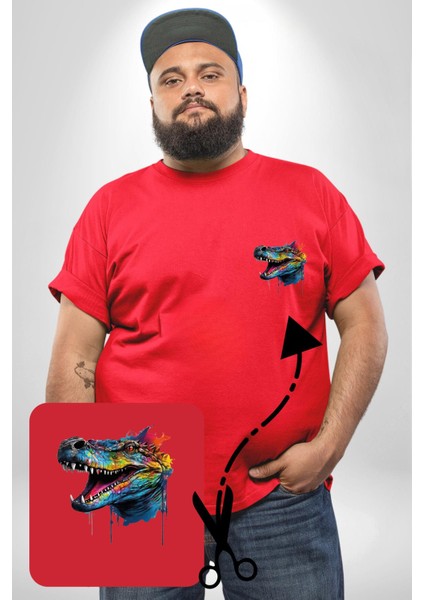 Timsah Renkli Kafası Kırmızı Büyük Beden Kadın Basic Minimal Baskılı Tişört fırsatları