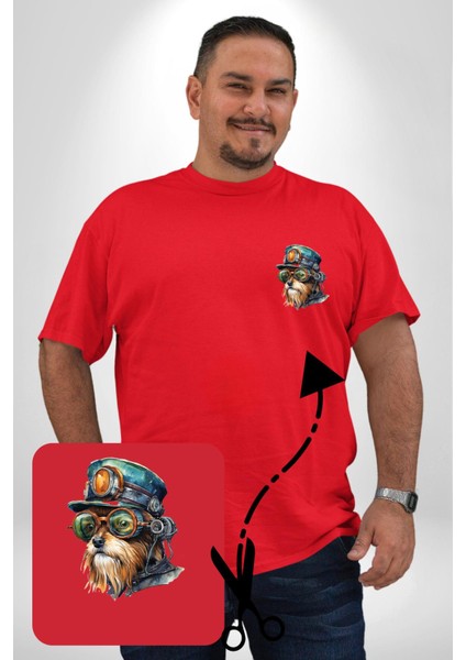 Tren Sürücüsü Gözlüklü Yorkshire Kırmızı Büyük Beden Kadın Basic Minimal Baskılı Tişört fiyatları