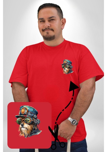 Tren Sürücüsü Gözlüklü Yorkshire Kırmızı Büyük Beden Kadın Basic Minimal Baskılı Tişört fırsatları