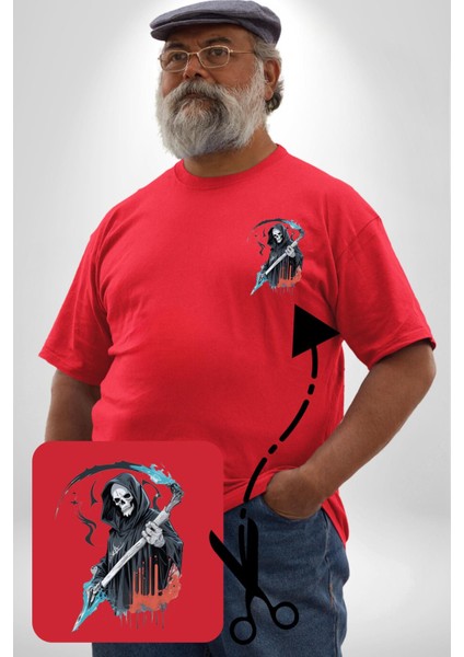 Azrail Ölüm Tanrısı Iskelet Kırmızı Büyük Beden Kadın Basic Minimal Baskılı Tişört fiyatları