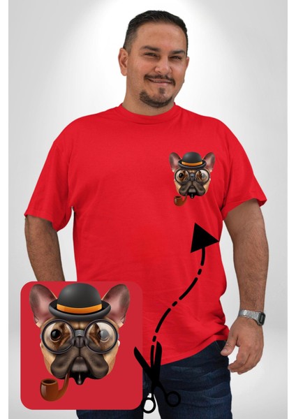 Köpek Pug Gözlüklü Kırmızı Büyük Beden Kadın Basic Minimal Baskılı Tişört fiyatları