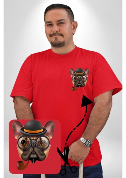 Köpek Pug Gözlüklü Kırmızı Büyük Beden Kadın Basic Minimal Baskılı Tişört fırsatları