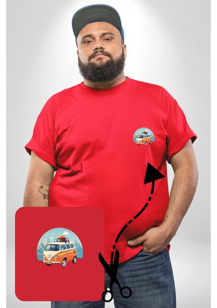 Wolkswagen Karavan Kış Gezisi Kırmızı Büyük Beden Kadın Basic Minimal Baskılı Tişört fiyatları