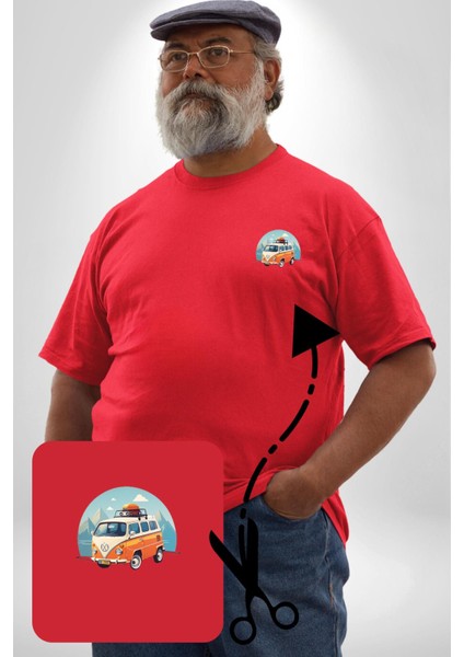 Wolkswagen Karavan Kış Gezisi Kırmızı Büyük Beden Kadın Basic Minimal Baskılı Tişört fırsatları