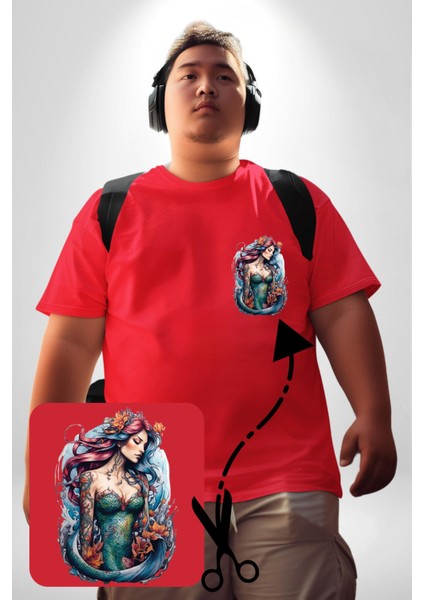 Deniz Kızı Çiçek Kırmızı Büyük Beden Kadın Basic Minimal Baskılı Tişört fiyatları