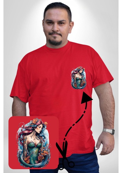 Deniz Kızı Çiçek Kırmızı Büyük Beden Kadın Basic Minimal Baskılı Tişört modelleri