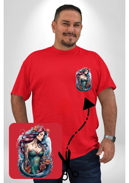 Deniz Kızı Çiçek Kırmızı Büyük Beden Kadın Basic Minimal Baskılı Tişört fırsatları