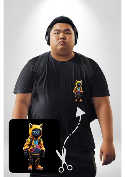 Spor Eşofman Takımı Sarı Kedi Insan Siyah Büyük Beden Kadın Basic Minimal Baskılı Tişört modelleri