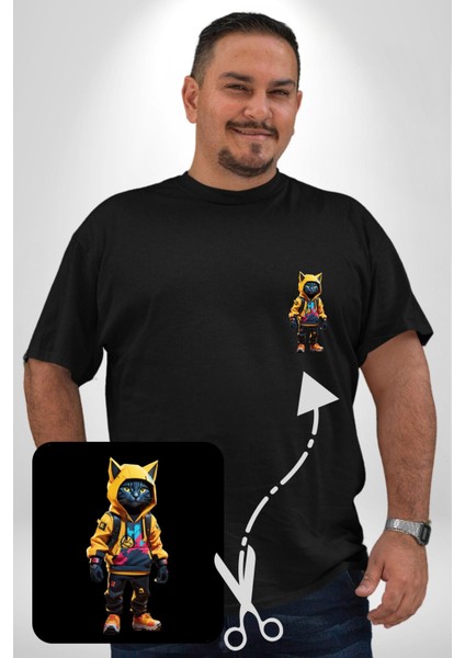 Spor Eşofman Takımı Sarı Kedi Insan Siyah Büyük Beden Kadın Basic Minimal Baskılı Tişört fırsatları