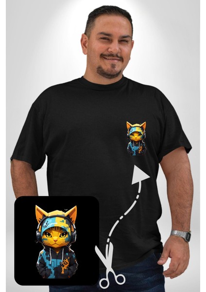Bandana Kedi Kulaklık Çeket Siyah Büyük Beden Kadın Basic Minimal Baskılı Tişört modelleri