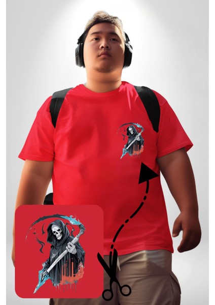 Azrail Ölüm Tanrısı Iskelet Kırmızı Büyük Beden Kadın Basic Minimal Baskılı Tişört fırsatları