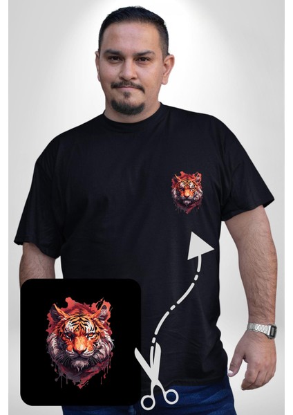 Kaplan Kafası Siyah Büyük Beden Kadın Basic Minimal Baskılı Tişört fiyatları