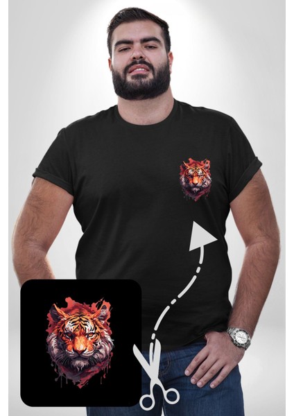 Kaplan Kafası Siyah Büyük Beden Kadın Basic Minimal Baskılı Tişört fırsatları