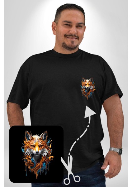 Renkli Sulu Boya Kurt Yapay Zeka Tasarımı Siyah Büyük Beden Kadın Basic Minimal Baskılı Tişört fiyatları