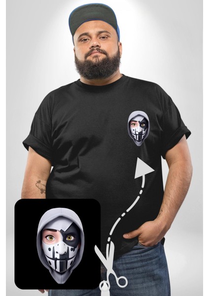Maske Takan Kahraman Kafası Siyah Büyük Beden Kadın Basic Minimal Baskılı Tişört fırsatları