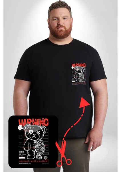 Uyarı Dikkatli Yaklaş Siyah Büyük Beden Kadın Basic Minimal Baskılı Tişört fiyatları