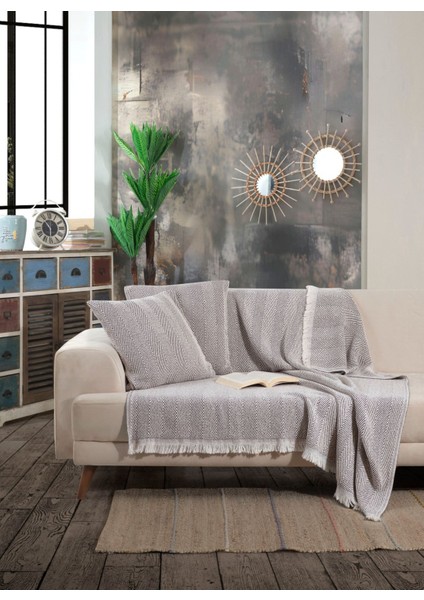 Lily Koltuk Örtüsü 150 x 200 cm Kanepe Çekyat Divan Örtüsü Şalı Pamuklu Püsküllü