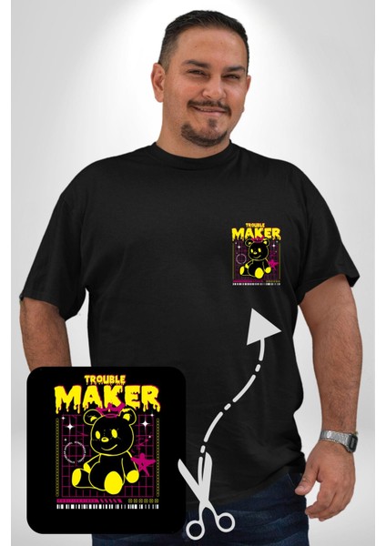 Baş Belası Teddy Siyah Büyük Beden Kadın Basic Minimal Baskılı Tişört fiyatları