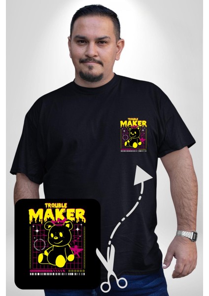 Baş Belası Teddy Siyah Büyük Beden Kadın Basic Minimal Baskılı Tişört modelleri