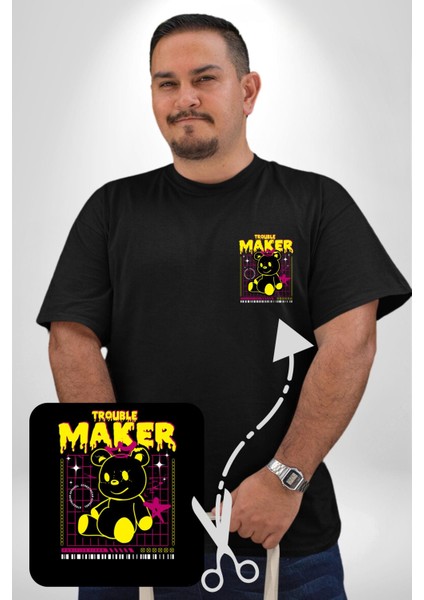 Baş Belası Teddy Siyah Büyük Beden Kadın Basic Minimal Baskılı Tişört fırsatları