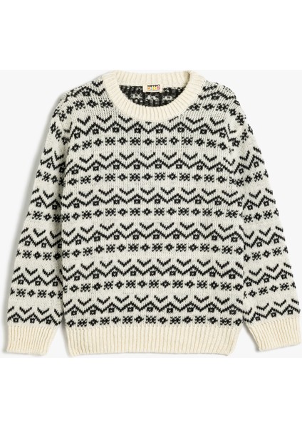 Triko Kazak Desenli Bisiklet Yaka Uzun Kollu