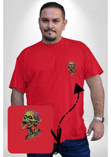 Zombi Kafası Kırmızı Büyük Beden Kadın Basic Minimal Baskılı Tişört fiyatları