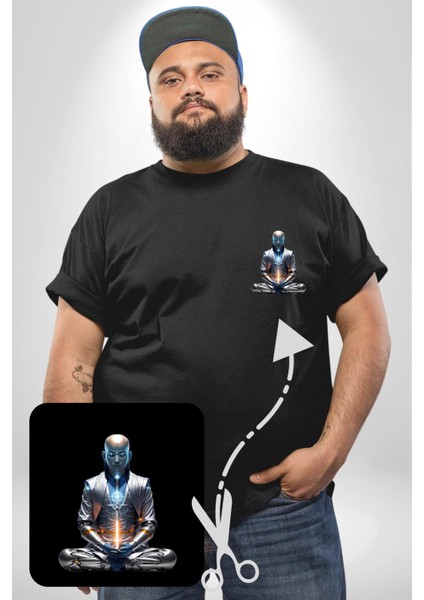 Yeni Nesil Yoga Yapay Zeka Siyah Büyük Beden Kadın Basic Minimal Baskılı Tişört