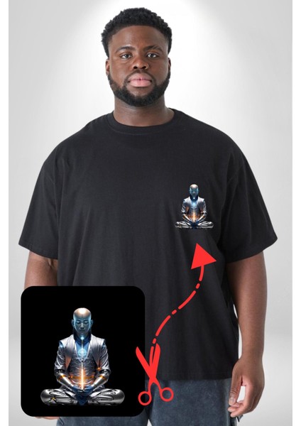 Yeni Nesil Yoga Yapay Zeka Siyah Büyük Beden Kadın Basic Minimal Baskılı Tişört modelleri